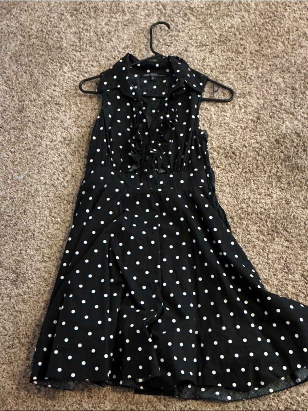 Black Polka Dot Sleeveless Ruffle Dress